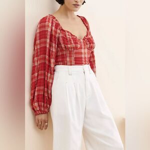 Free People women’s Cherry Bomb Red Plaid Top size XS GUC plaid preppy holiday